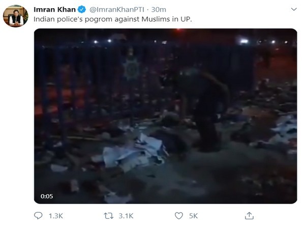A now-deleted tweet of the fake video posted by Pakistan Prime Minister Imran Khan.