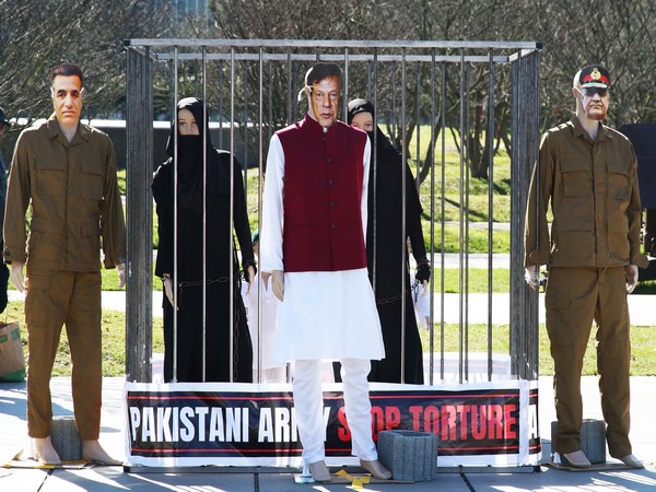 Cage-like structure and mannequins displayed outside UNHRC headquarters in Geneva in a symbolic enactment of the atrocities carried out by Pakistani Army 