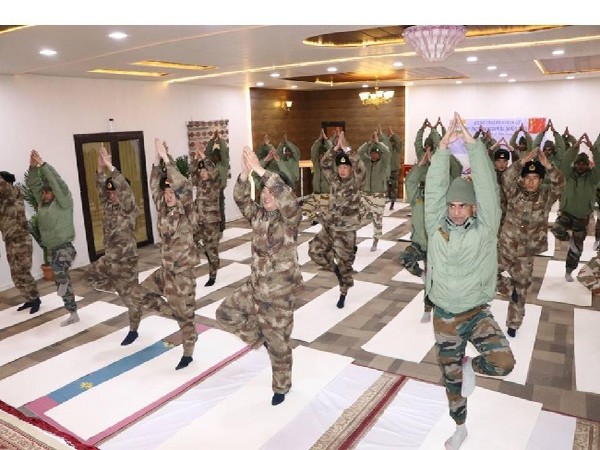Indian, Chinese troops perform yoga after ceremonial meet in Ladakh, Jammu and Kashmir on June 21. Photo/ANI