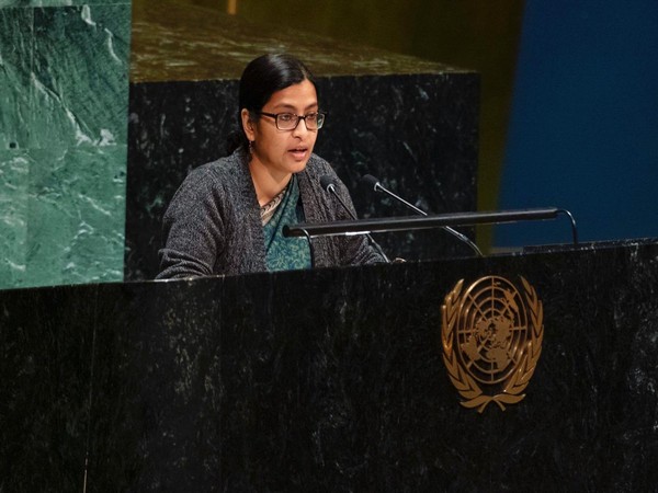 Indian diplomat Vidisha Maitra speaking at the United Nations General Assembly in New York