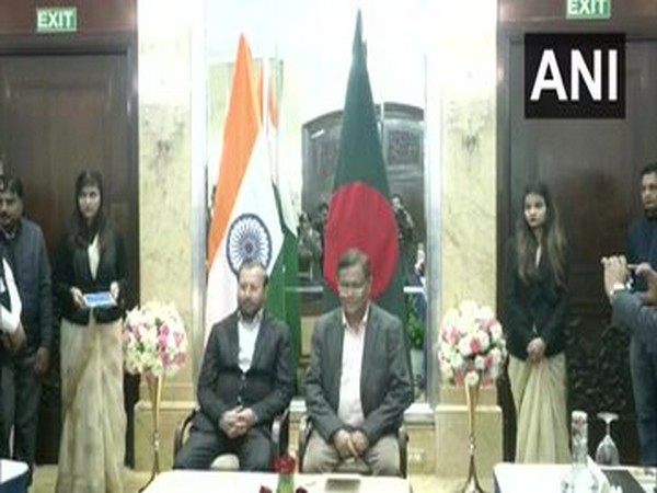 Union Minister of Information and Broadcasting Prakash Javadekar and his Bangladeshi counterpart Muhammad H Mahmud in New Delhi on Tuesday