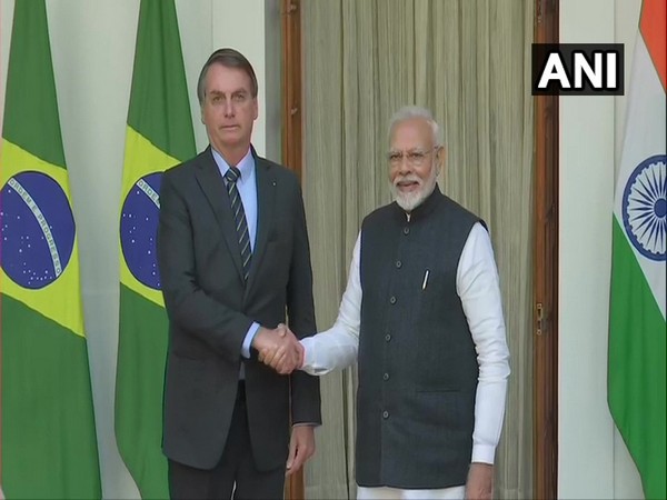 Brazilian President Jair Bolsonaro and Prime Minister Narendra Modi at Hyderabad House in New Delhi on Saturday
