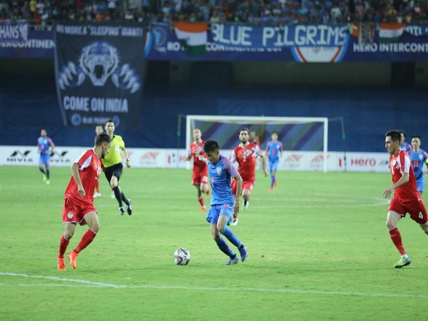 Players in action in the match between India and Tajikistan on Sunday.