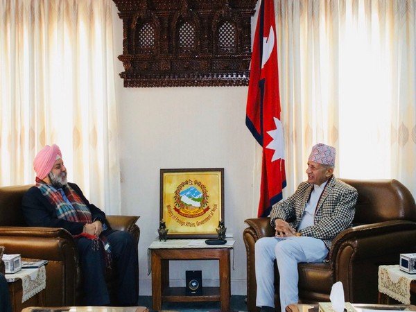 Indian Ambassador to Nepal Manjeev Singh Puri and Nepalese Foreign Minister Pradeep Kumar Gyawali in Kathmandu on Sunday.