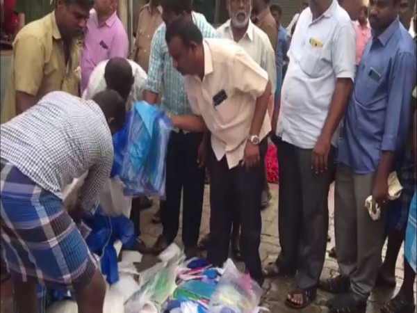 100 kg of plastic carry bags seized during raids in Madurai [Photo/ANI]