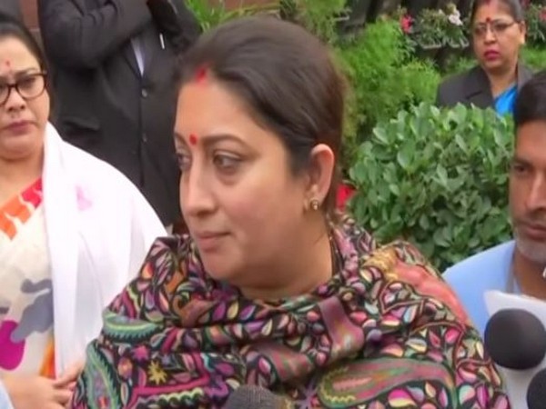 Union Minister Smriti Irani at Parliament complex on Friday. Photo/ANI