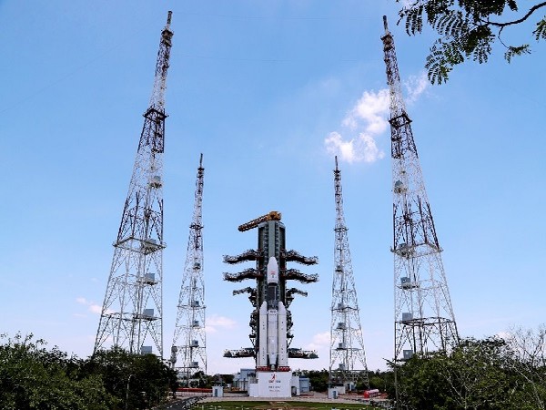 GSLV Mk-III carrying Chandrayaan 2 at launch pad in Andhra Pradesh.(Image courtesy: Twitter handle of ISRO)