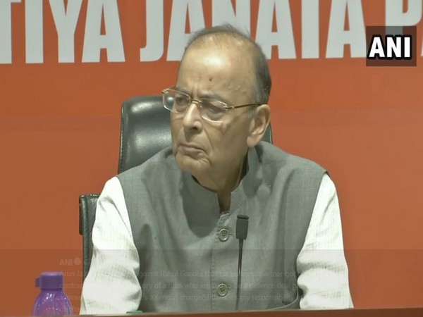 Finance Minister Arun Jaitley speaking at a press conference in New Delhi on Saturday. Photo/ANI