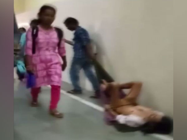 Visuals from Netaji Subhash Chandra Bose Medical College in Jabalpur where staff dragged a patient on bedsheet. (Photo/ANI)
