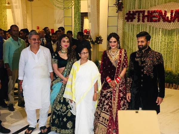 West Bengal Chief Minister attending the wedding reception, of Trinamool Congress MP Nusrat Jahan and her husband Nikhil Jain in Kolkata on July 4. Photo/ANI