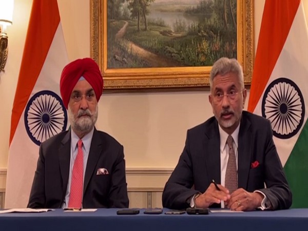 External Affairs Minister S Jaishankar with India's Ambassador to the US Taranjit Singh Sandhu (Photo/ANI)