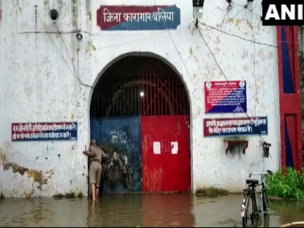 Visuals from the waterlogged Ballia jail in Uttar Pradesh on Monday. Photo/ANI