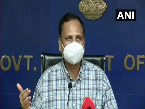 Delhi Health Minister Satyendra Jain speaking at a press conference on Wednesday. 