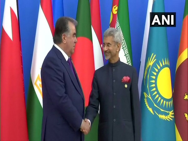 External Affairs Minister S Jaishankar met President of Tajikistan Emomali Rahmon during CICA summit on Saturday. (Photo/ANI)