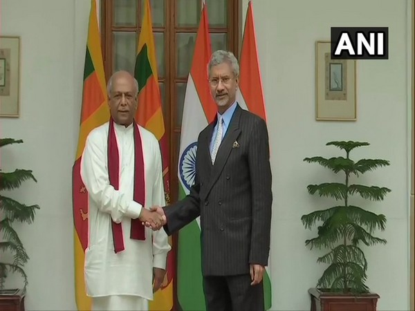 Sri Lankan Foreign Minister Dinesh Gunawardena shaking hands with External Affairs Minister S Jaishankar in New Delhi on Thursday.