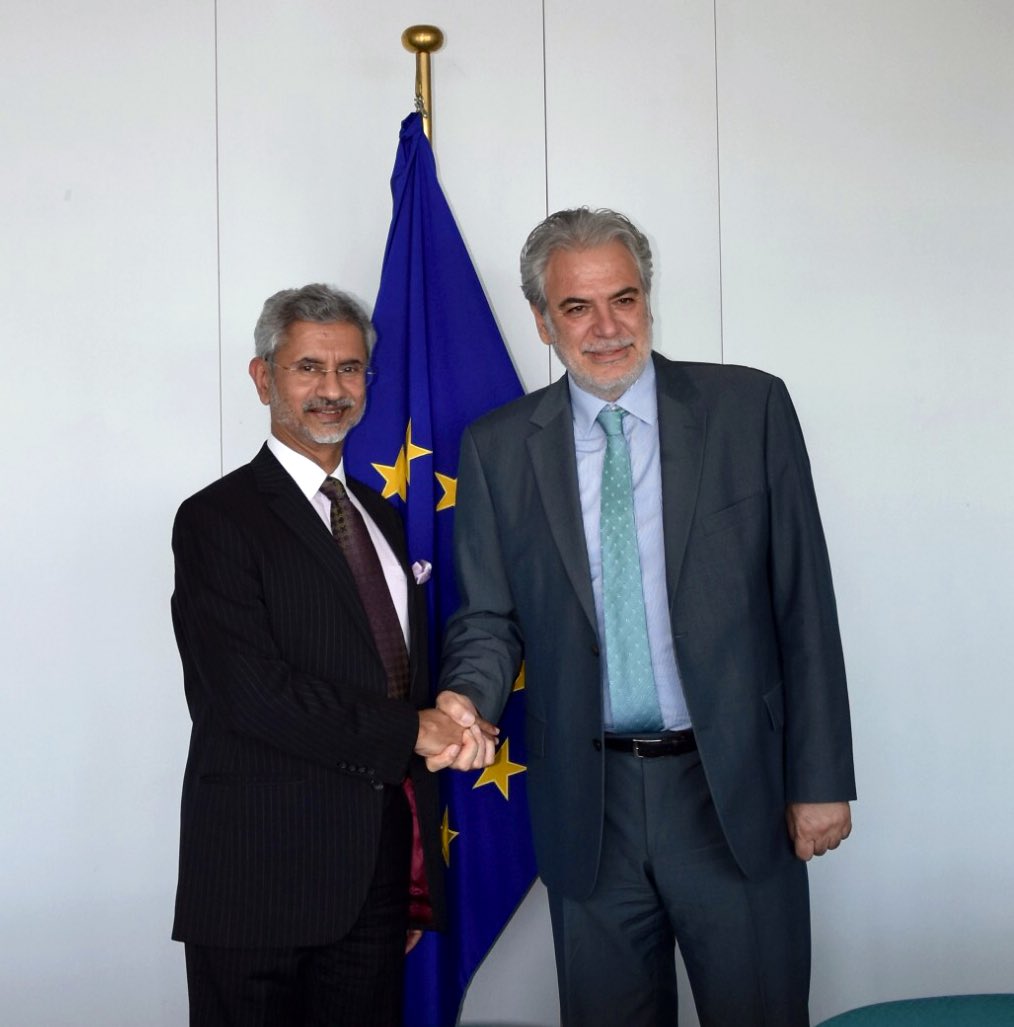 EAM Jaishankar met European Union Commissioner Christos Stylianides on Friday. (Photo courtesy: Jaishankar Twitter handle)
