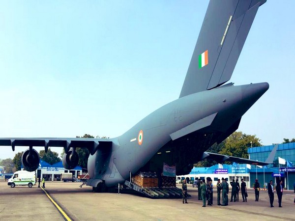 An image of IAF special flight carrying medical assistance (photo courtesy: S Jaishankar twitter)