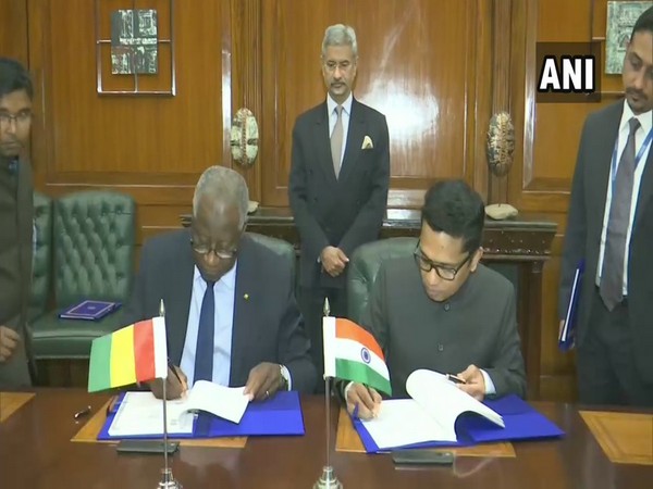 External Affairs Minister S Jaishankar and his Guinean counterpart Mamadi Toure in New Delhi on Thursday