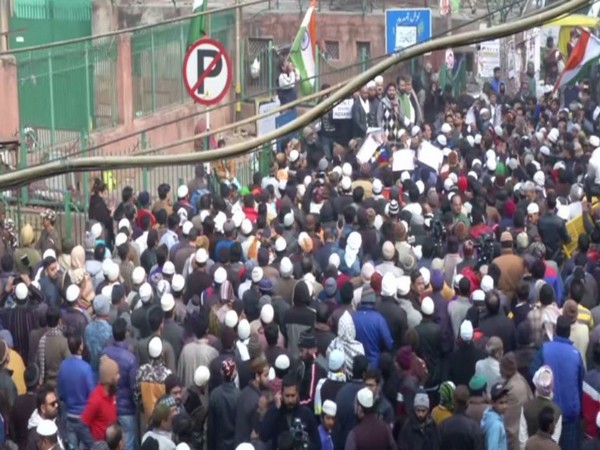 Massive protests against CAA outside Jama Masjid in New Delhi. Photo/ANI