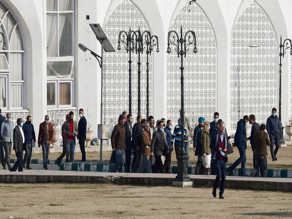 Foreign envoys who are on a tour to Jammu and Kashmir visited the Hazratbal shrine in Srinagar on Wednesday. (Photo/ANI)
