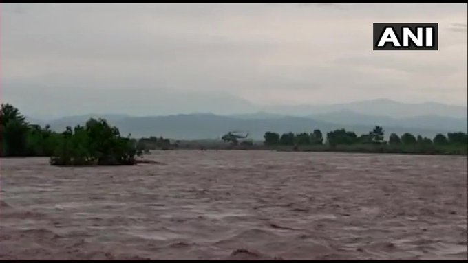 A visual from the spot where the IAF rescues seven people trapped in Kathua, Jammu and Kashmir. 
