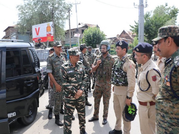 CRPF DG Rajiv Rai Bhatnagar assessing the deployment of troops in Srinagar on Friday. Photo/ANI