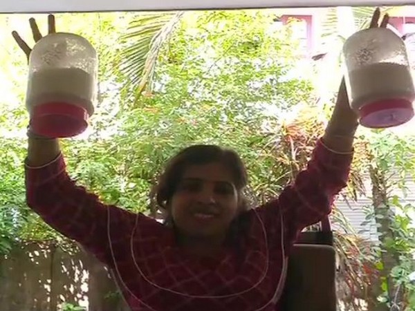 The lady has the unique talent of hoisting heavy jars with the tips of her index fingers (Picture Courtesy: ANI)
