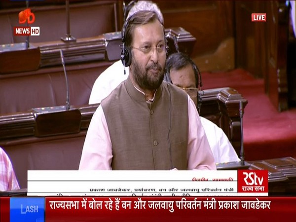 Union Minister of Environment, Forest and Climate Change, Prakash Javadekar speaking in Parliament on Monday. (Photo credit: RSTV)