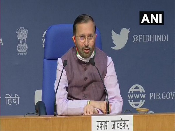 Union Minister Prakash Javadekar during a press conference in New Delhi on Monday.