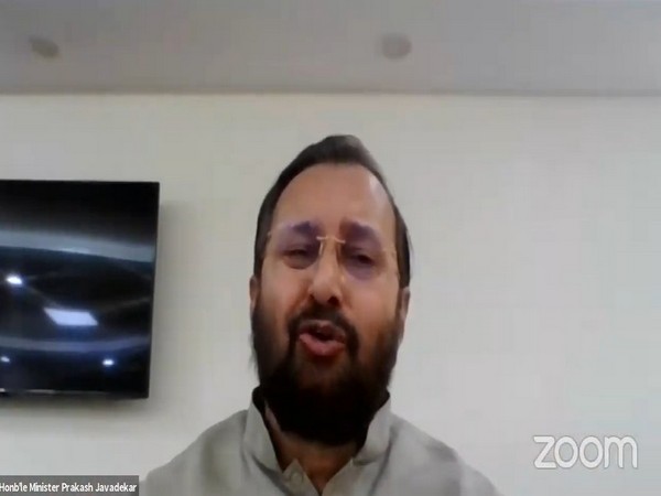 Union Environment Minister Prakash Javadekar  addressing a webinar on National Education Policy. [Photo/ANI]