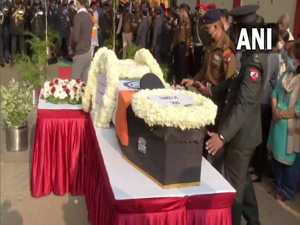 IAF officials, Madhya Pradesh ministers lay wreath to pay tribute to Group Captain Varun Singh at Bhopal Airport (Photo/ANI)
