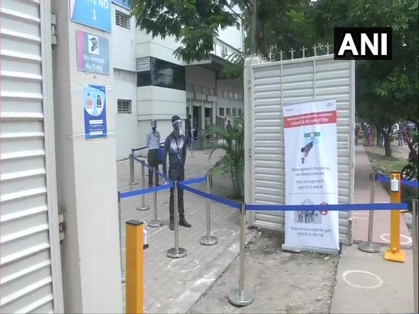 Preparations to ensure COVID-19 protocols underway at an exam centre in Ranchi. (Photo/ANI)