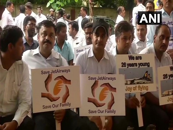 Jet Airways employees protest at Jantar-Mantar in New Delhi on Tuesday 