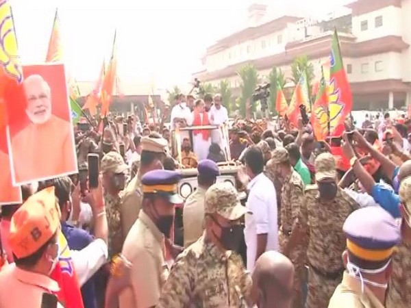 BJP President JP Nadda on way to Thrissur. 