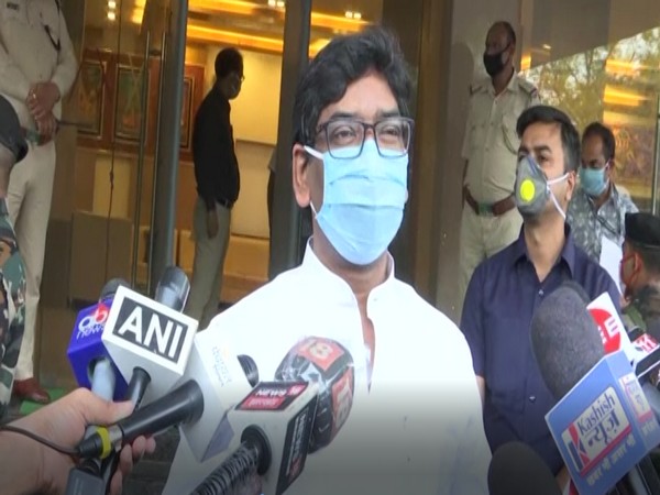 Jharkhand Chief Minister Hemant Soren talking to reporters in Ranchi on Saturday. Photo/ANI