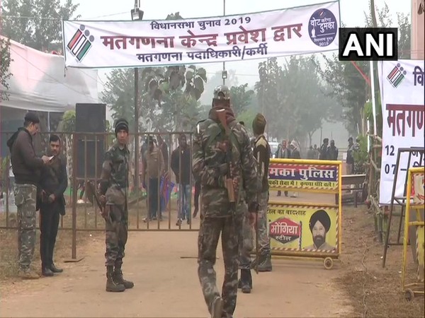 Security personnel outside a counting station in Ranchi, Jharkhand, on Monday. Photo/ANI