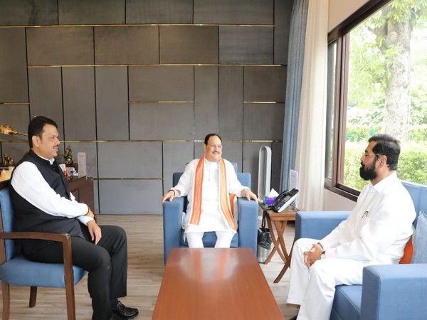 Maharashtra CM Eknath Shinde and Deputy CM Devendra Fadnavis meet BJP national president JP Nadda at his residence in Delhi.