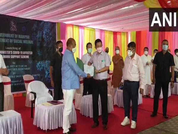 Manipur CM at the launch of the COVID-19 Affected Livelihood Support Scheme in Imphal. [Photo/ANI]