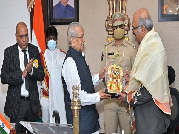 Andhra Pradesh Governor Biswa Bhusan Harichandan congratulated Chairman and Chief of Gastroenterology of AIG Hospitals, Hyderabad, Dr D Nageshwar Reddy (Photo/ANI)