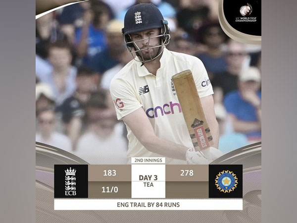 England trail by 84 runs at Tea (Image: ICC)