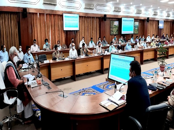 A visual from the meeting chaired by Jammu and Kashmir Lieutenant Governor Manoj Sinha on Tuesday. (Photo Source - Twitter/DIPR)