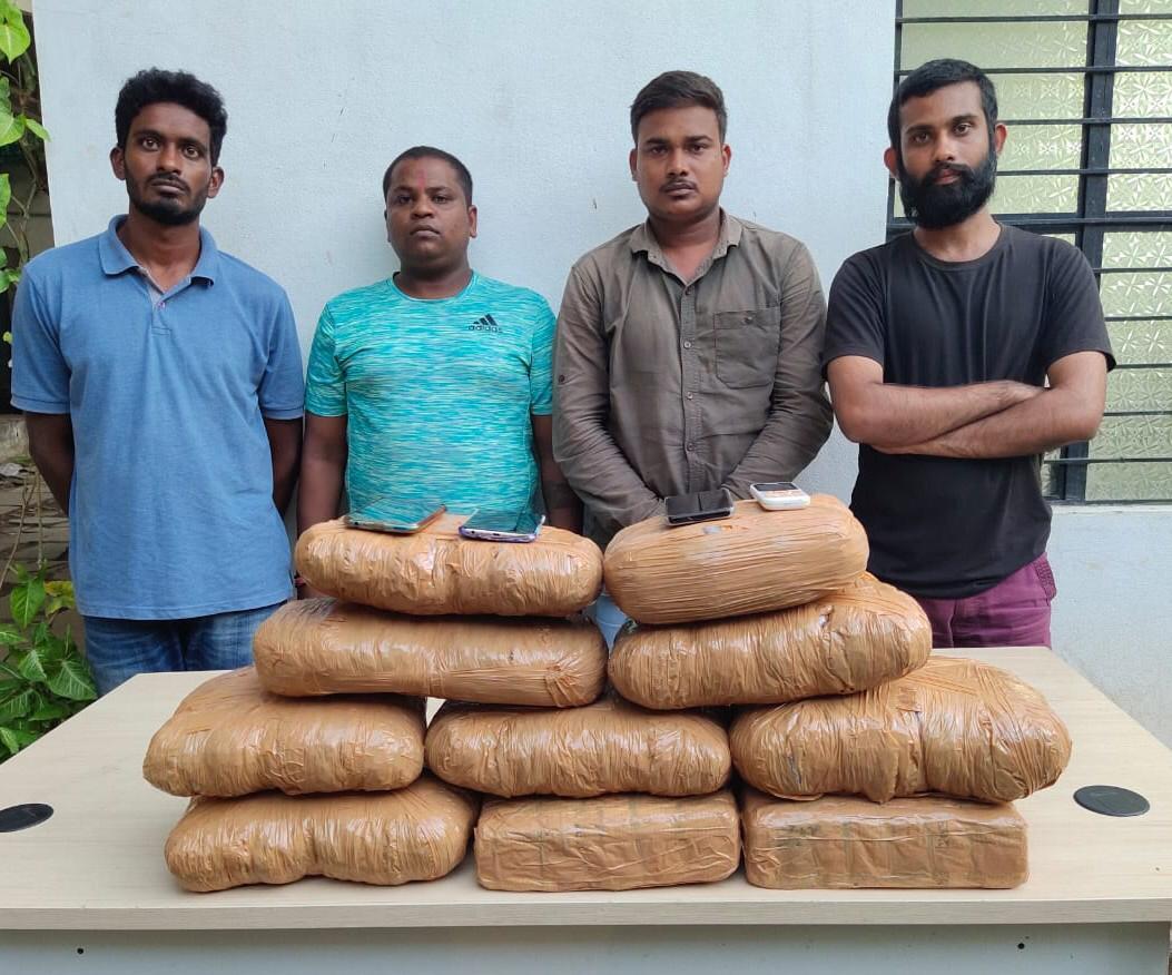 Four accused with seized drug in Hyderabad. 