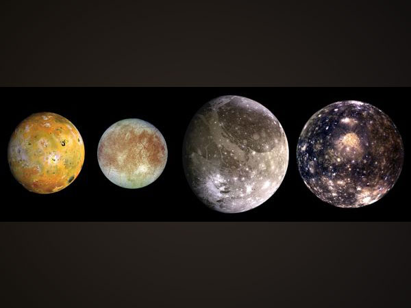 The four largest moons of Jupiter in order of distance from Jupiter: Io, Europa, Ganymede and Callisto (Image courtesy: NASA)