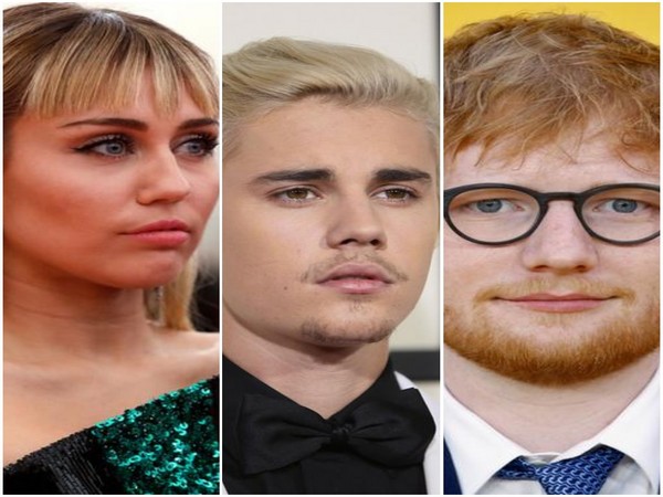 Miley Cyrus, Justin Bieber and Ed Sheeran 