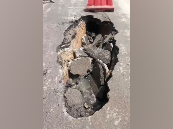 The five metre hold on road number 10, Julibee Hills, Hyderabad. [Photo/ANI]