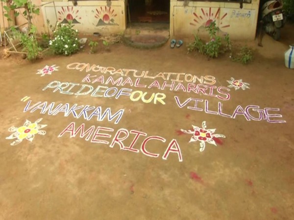 Rangoli in Tamil Nadu to congratulate, US Vice-President-elect Kamala Harris. [Photo/ANI]