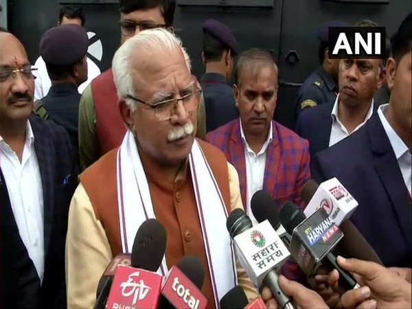 Haryana CM Manohar Lal Khattar talking to reporters on Friday. 