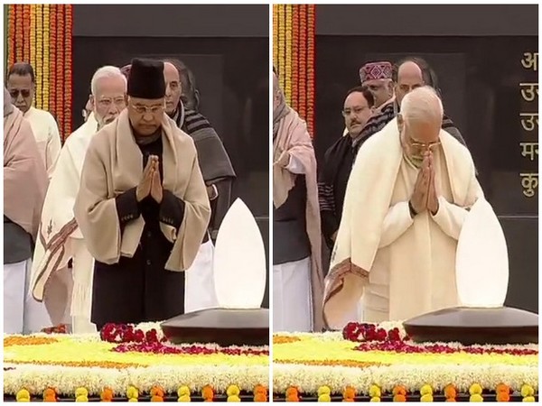 President Ram Nath Kovind and Prime Minister Narendra at the 'Sadaiv Atal' memorial in New Delhi on Wednesday. Photo/ANI