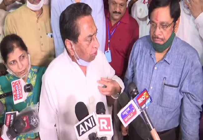 Congress leader Kamal Nath speaking to media on Wednesday. 