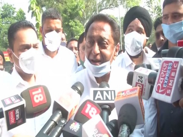 Congress leader speaking to media in Bhopal. 